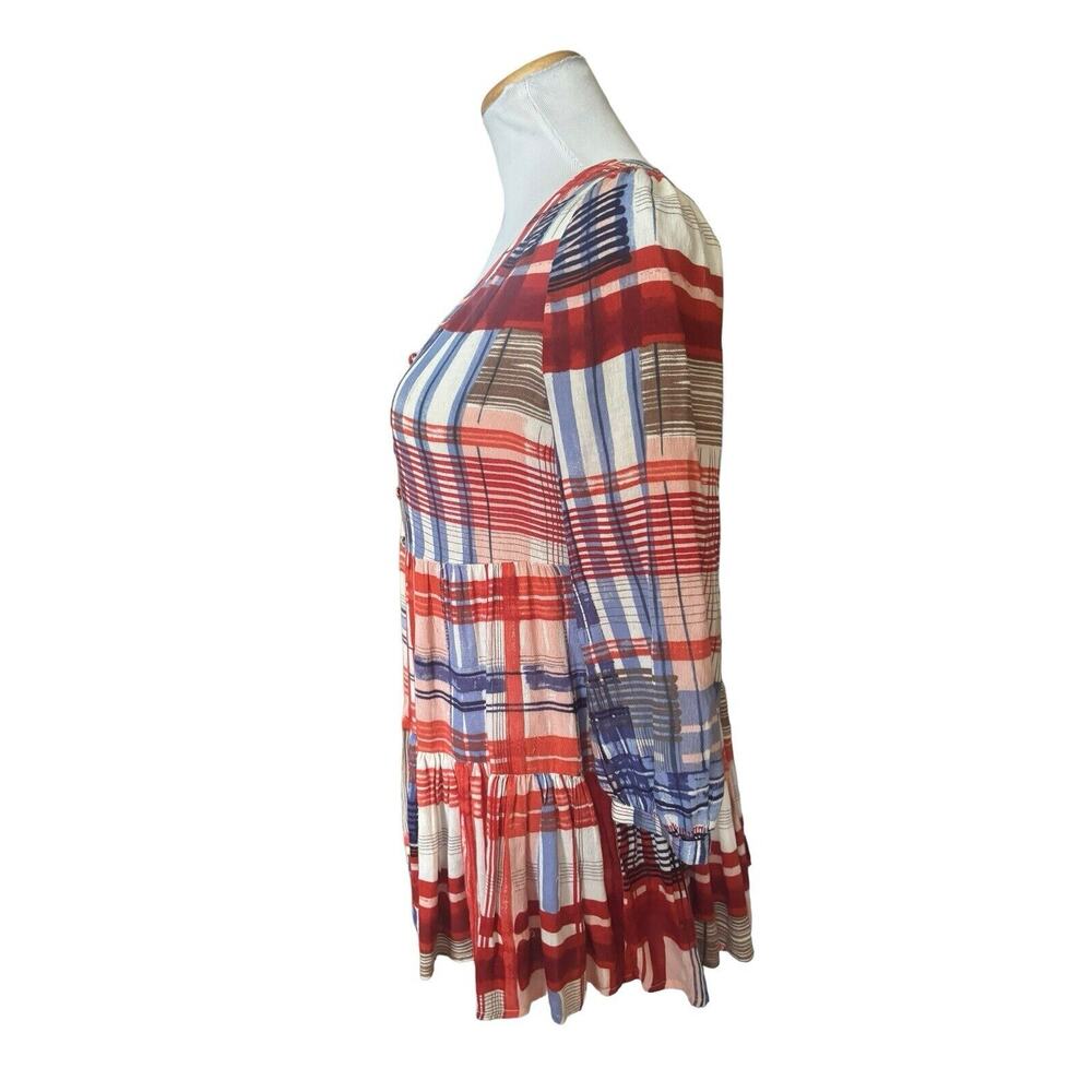 Maeve Anthropologie Plaid Tiered Flowy Blouse / Size X Small Western Boho Artsy - Picture 2 of 6
